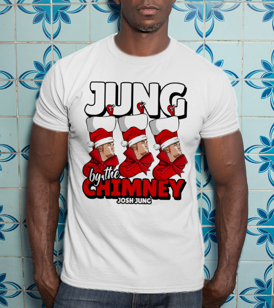Jung By The Chimney Josh Jung Texas Rangers Santa Hat Bow T-Shirt