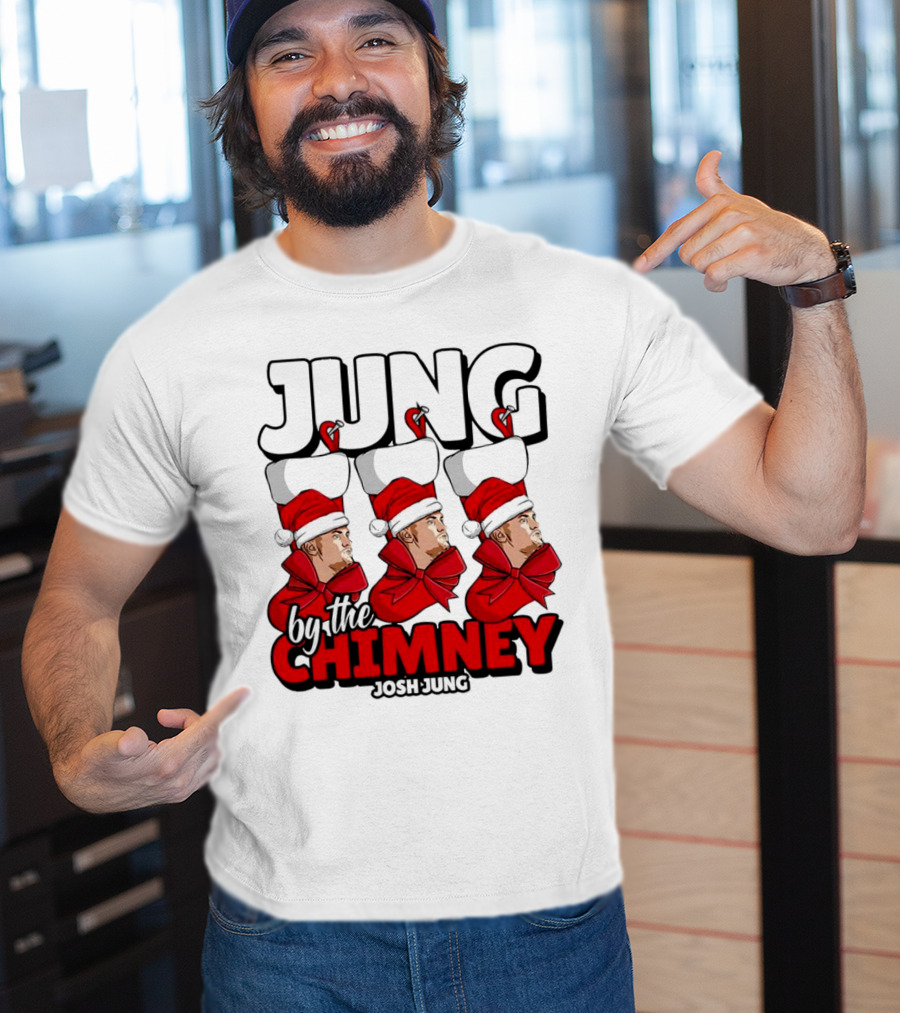 Jung By The Chimney Josh Jung Texas Rangers Santa Hat Bow T-Shirt