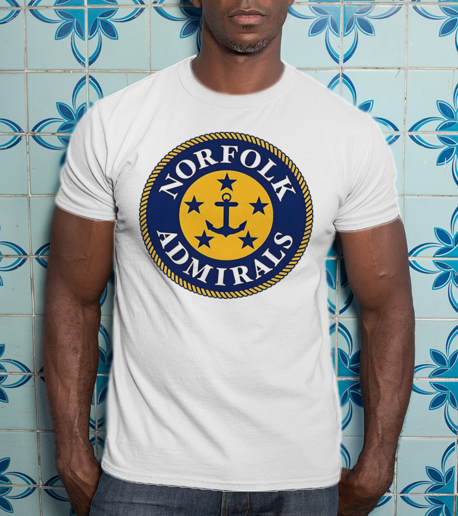 Norfolk Admirals Anchored Stars Emblem Navy Yellow T-Shirt