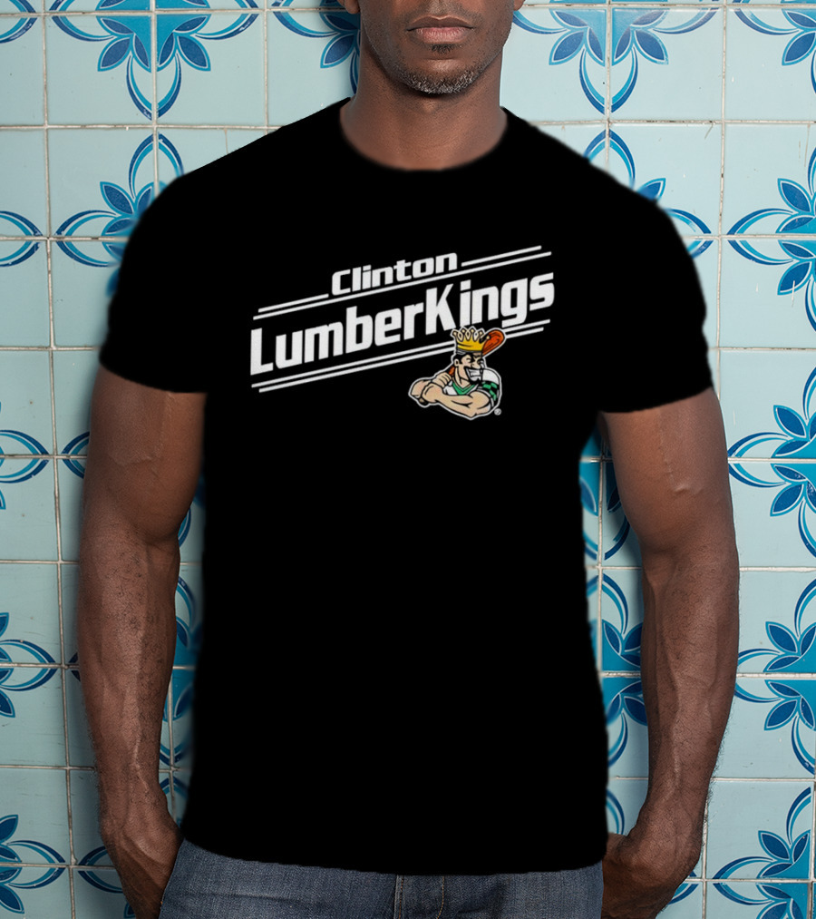 Clinton LumberKings Baseball Team Logo With Lumberjack Holding Bat T-Shirt