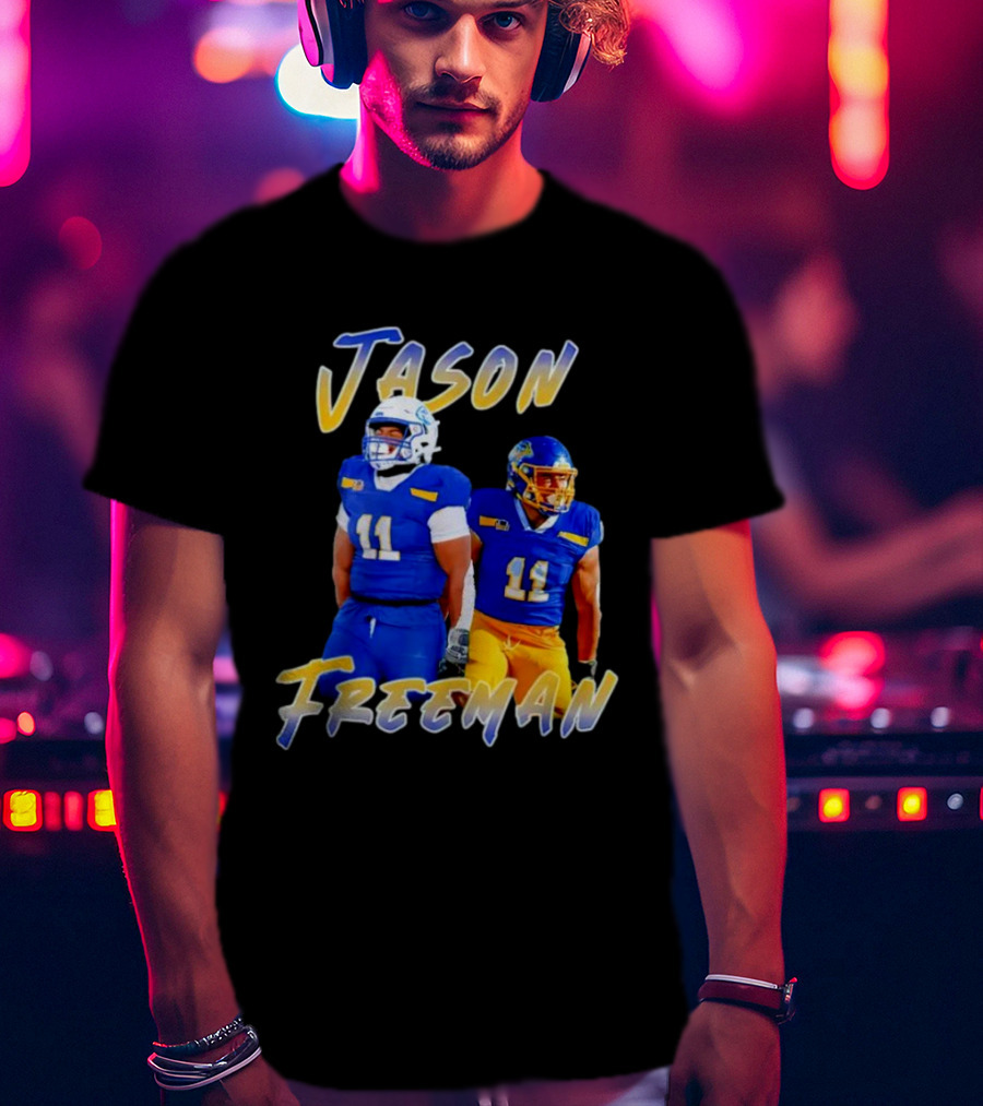 Jason Freeman Football Gameday 11 Blue And Yellow Gear T-Shirt