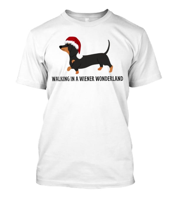 Christmas Walking In A Wiener Wonderland Dachshund With Santa Hat T-Shirt