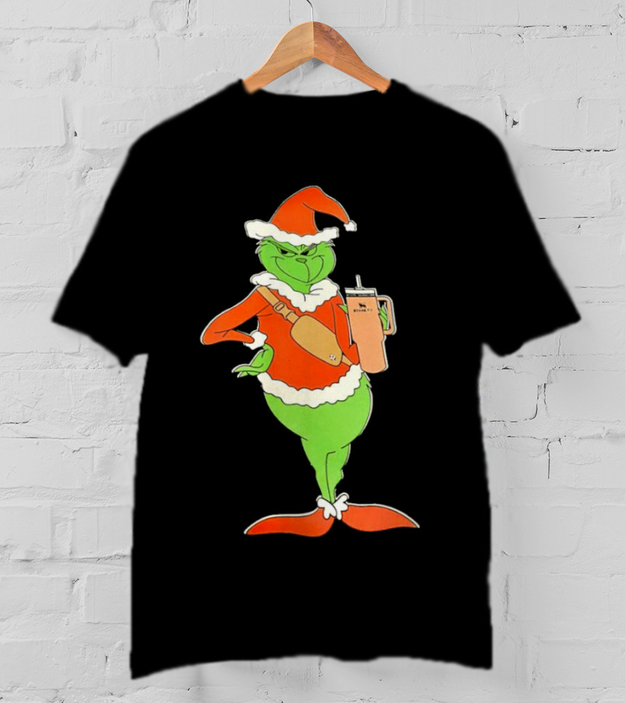 Grinch Santa Stanley Christmas Holiday Cheer Scene T-Shirt