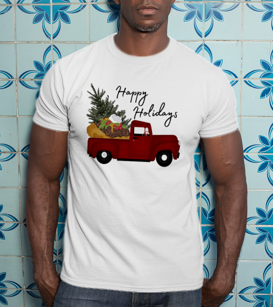 Happy Holidays Red Truck With Taco And Tree T-Shirt
