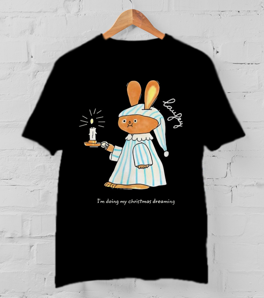 Laufey Bunny In Pajamas Holding Candle I'm Doing My Christmas Dreaming T-Shirt