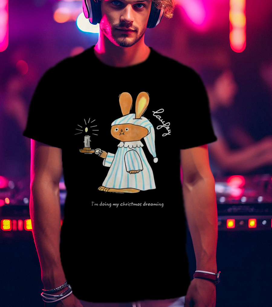 Laufey Bunny In Pajamas Holding Candle I'm Doing My Christmas Dreaming T-Shirt