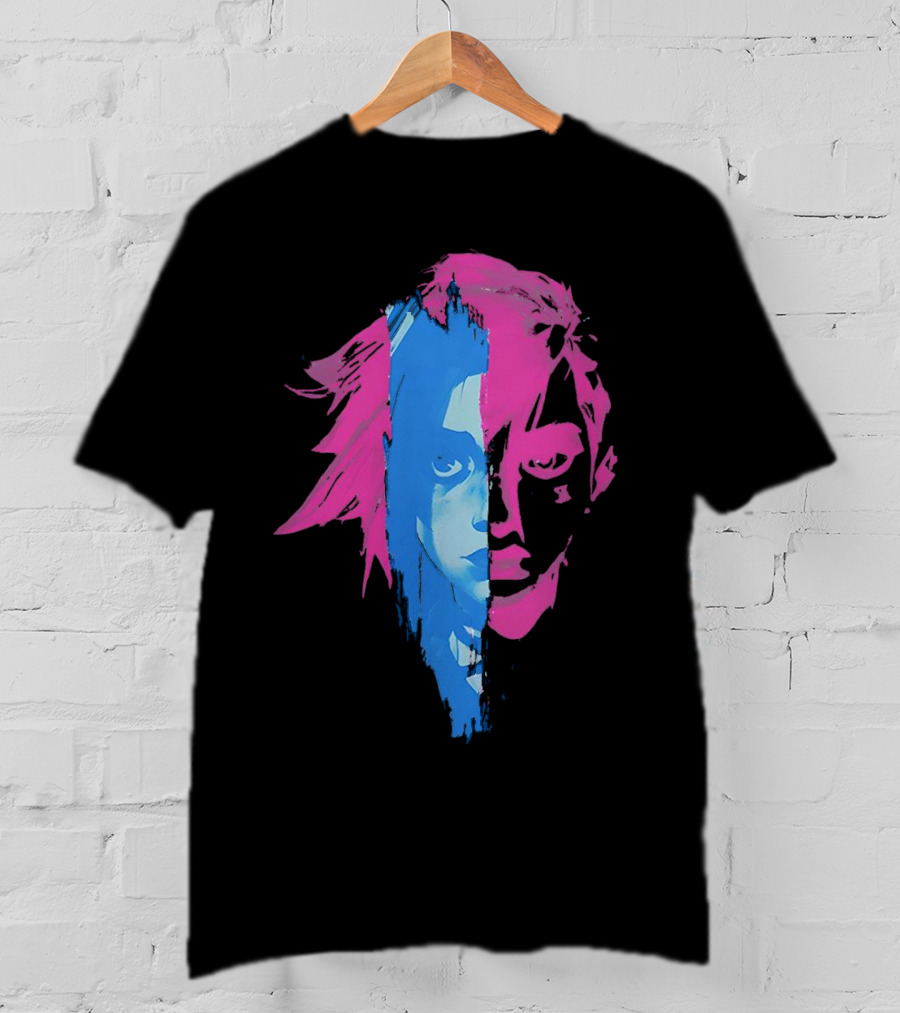 Arcane Vi And Jinx Split Face Blue And Pink T-Shirt