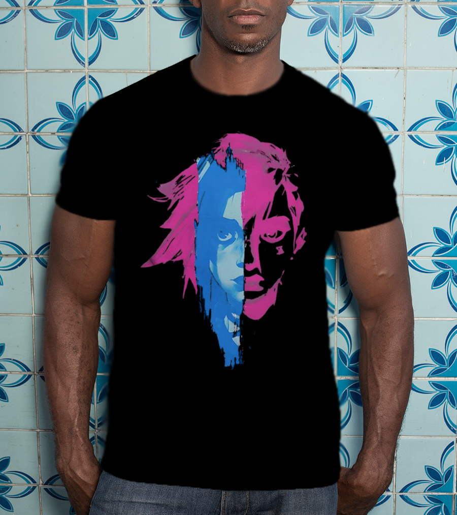 Arcane Vi And Jinx Split Face Blue And Pink T-Shirt