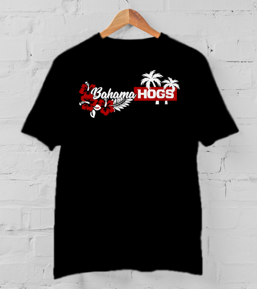 Arkansas Razorbacks Bahama Hogs Tropical Palm Red Flower T-Shirt