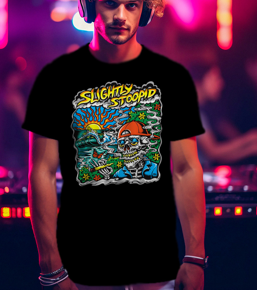 Slightly Stoopid Sun Surf Skeleton Smoke Wake And Bake T-Shirt