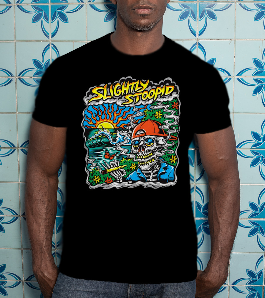 Slightly Stoopid Sun Surf Skeleton Smoke Wake And Bake T-Shirt