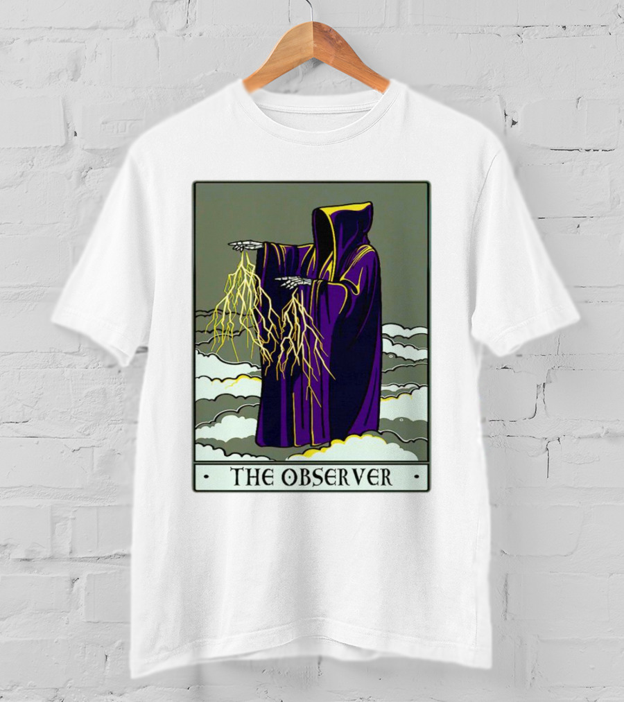 The Observer Hooded Figure With Lightning Tarot Card T-Shirt