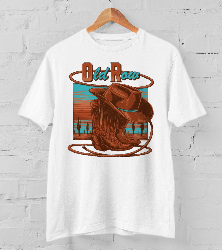 Old Row Western Cowboy Boots And Hat Desert Scene T-Shirt