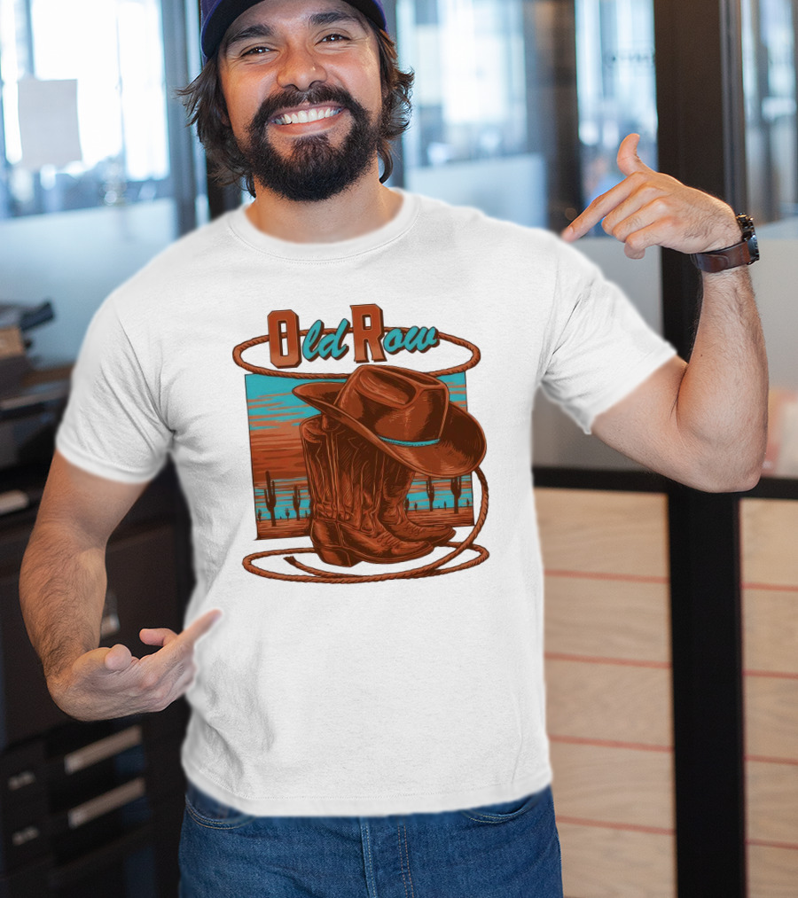 Old Row Western Cowboy Boots And Hat Desert Scene T-Shirt