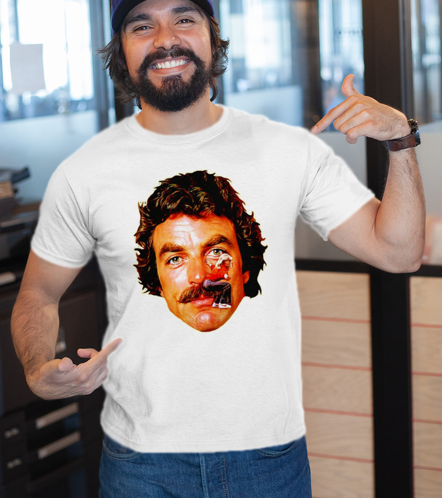 Tom Selleck Mustache Ride Head Portrait With Man T-Shirt