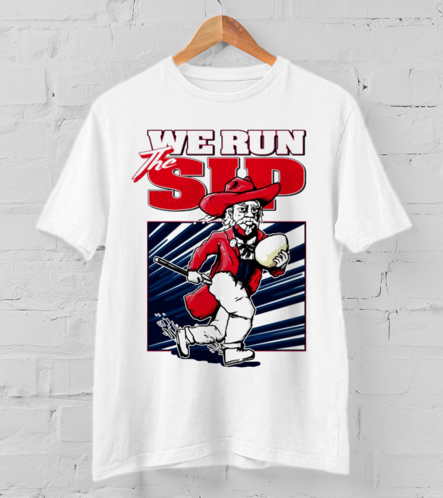 We Run The Sip Ole Miss Rebels Football Mascot Running With Ball T-Shirt