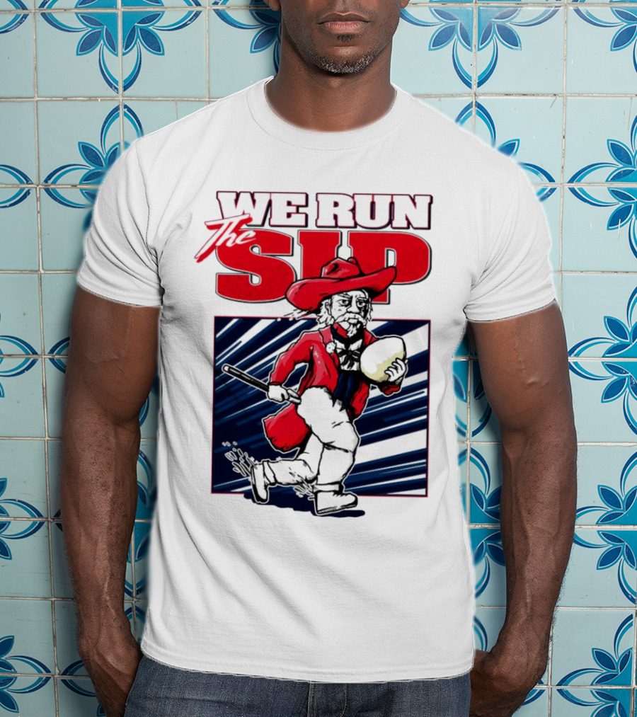 We Run The Sip Ole Miss Rebels Football Mascot Running With Ball T-Shirt
