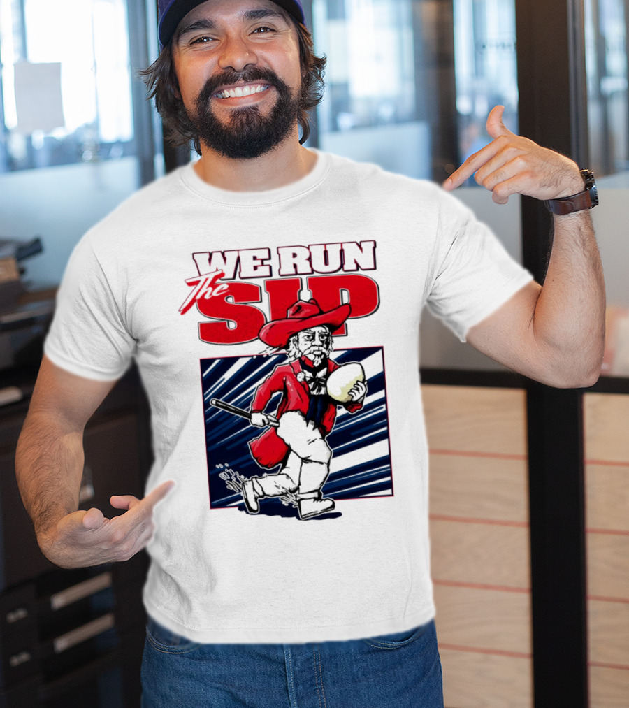 We Run The Sip Ole Miss Rebels Football Mascot Running With Ball T-Shirt