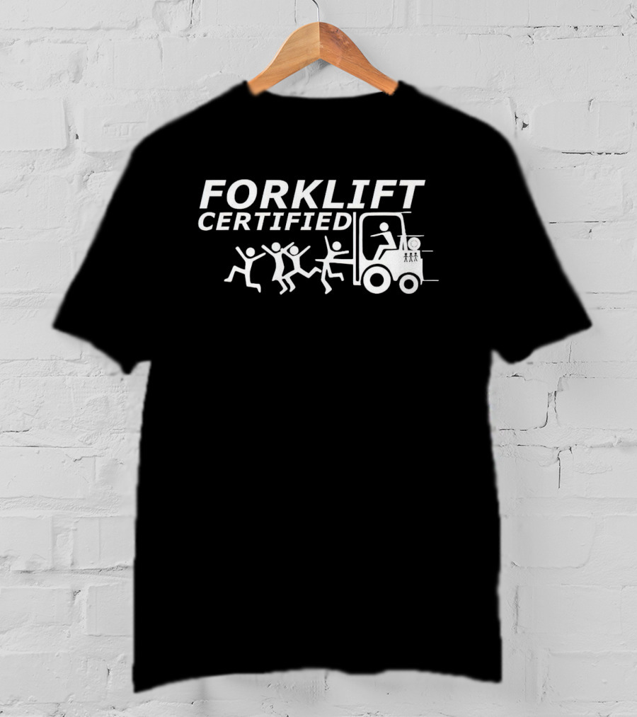 Forklift Certified Humor Stick Figures Running From Forklift T-Shirt