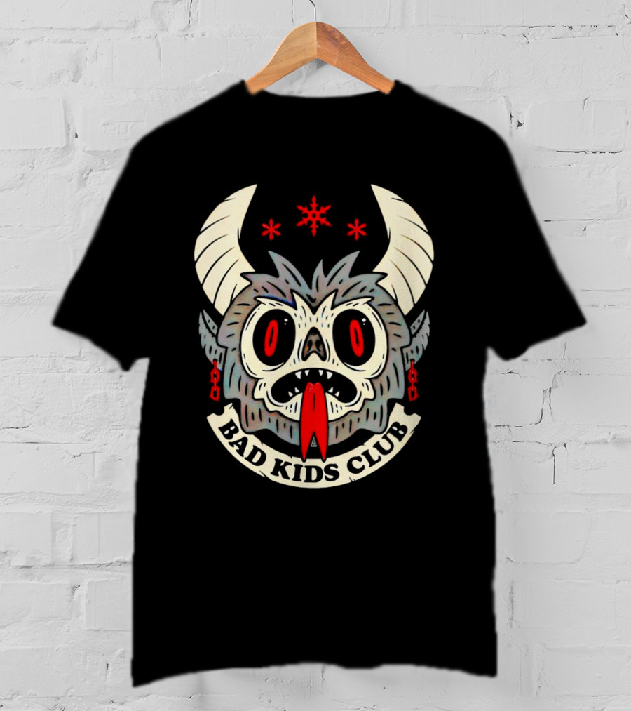Krampus Bad Kids Club Demon Mask With Horns And Red Eyes T-Shirt