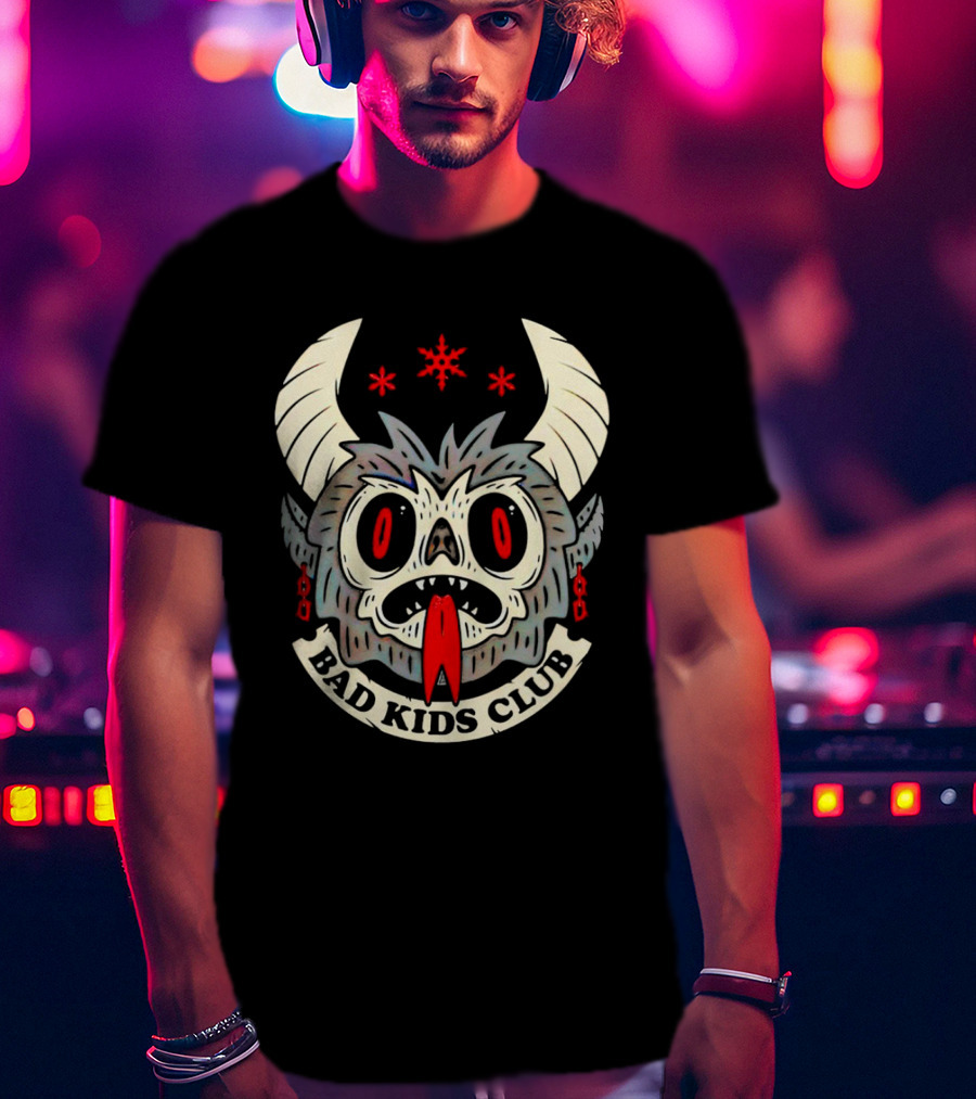 Krampus Bad Kids Club Demon Mask With Horns And Red Eyes T-Shirt