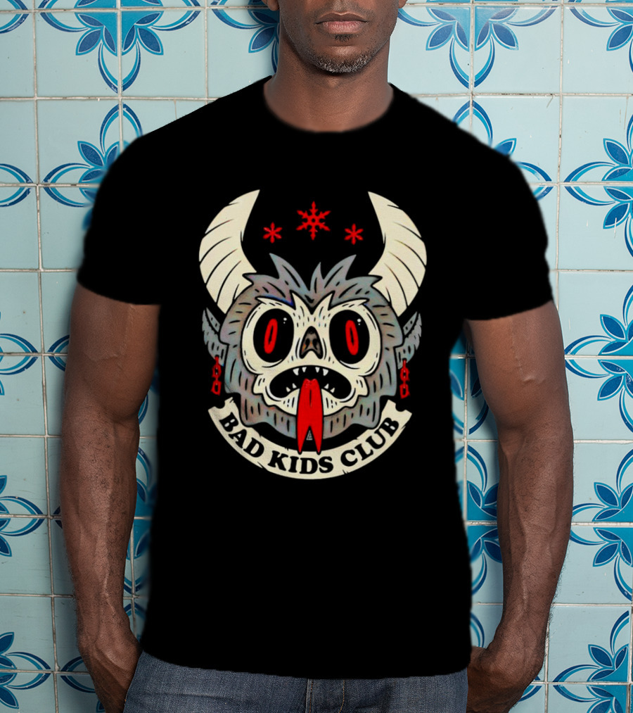 Krampus Bad Kids Club Demon Mask With Horns And Red Eyes T-Shirt