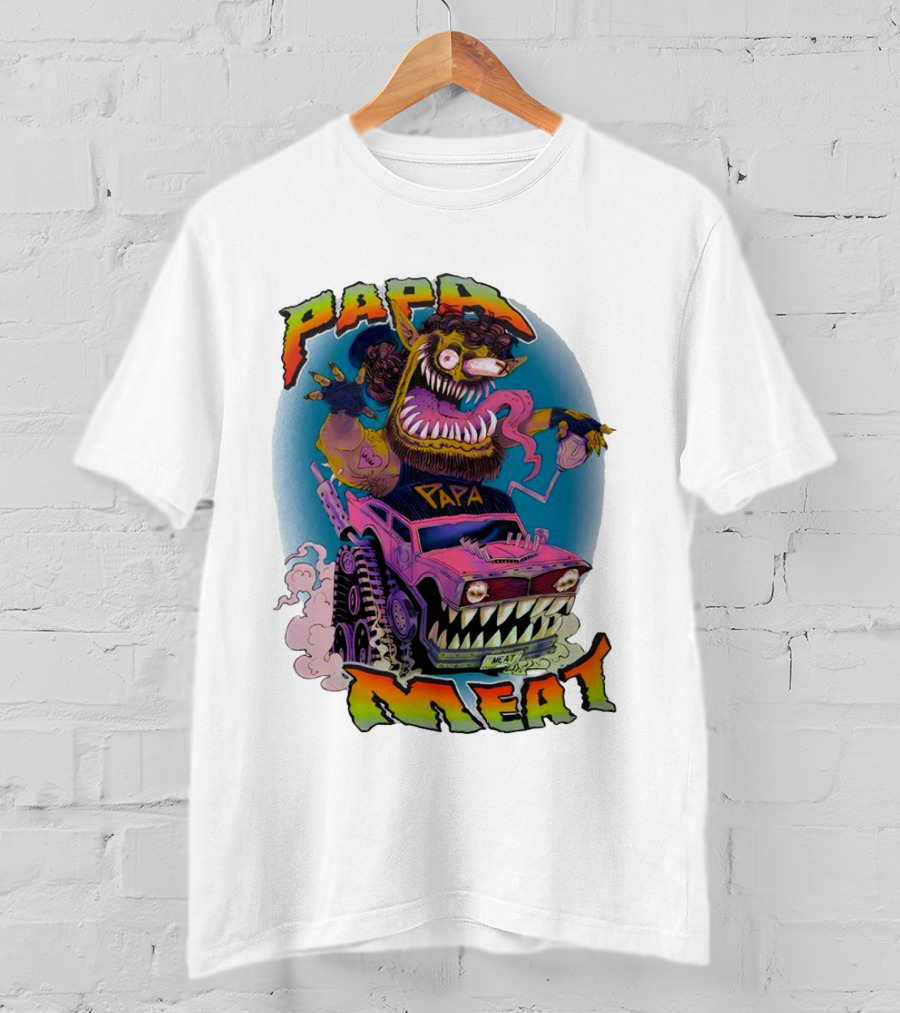 PAPA MEAT Monster Truck Cartoon Art Style Vintage Retro T-Shirt