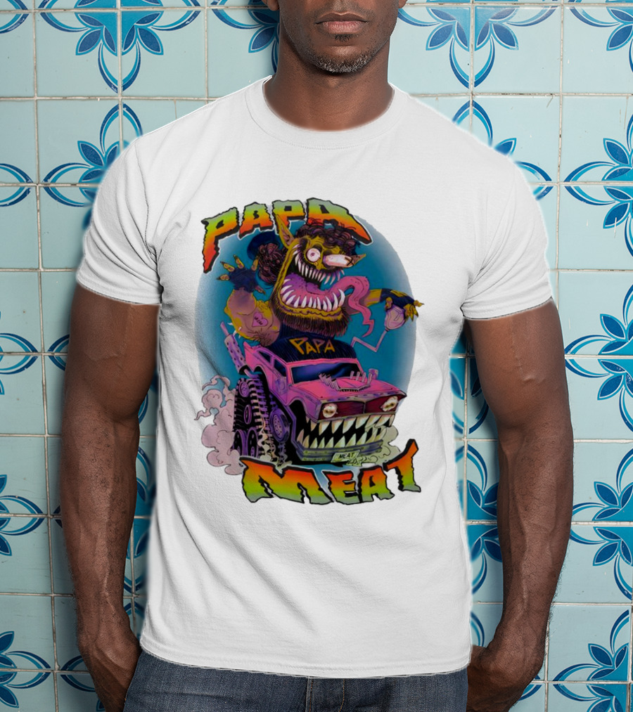 PAPA MEAT Monster Truck Cartoon Art Style Vintage Retro T-Shirt
