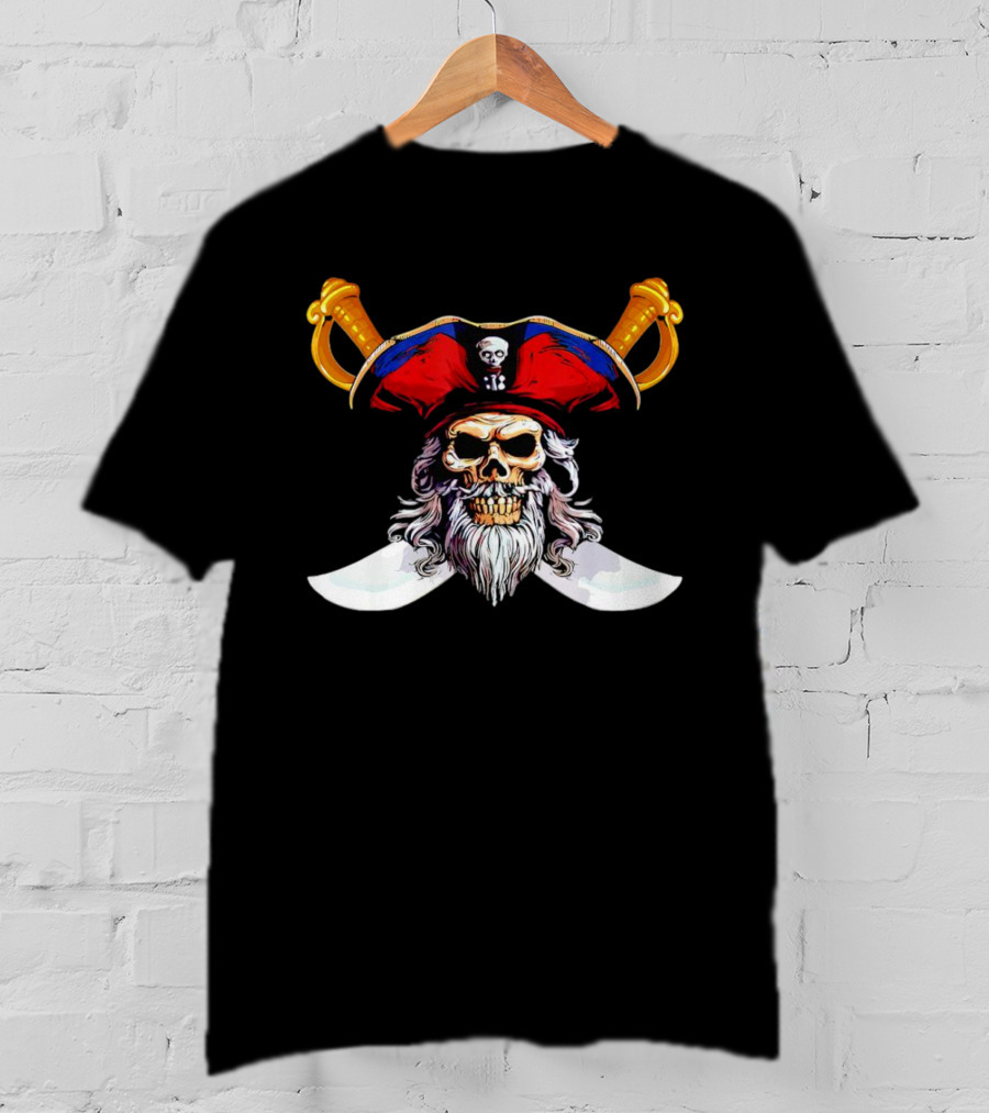 Pirate Skull With Red Hat And Crossed Swords T-Shirt