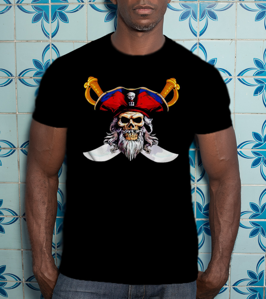 Pirate Skull With Red Hat And Crossed Swords T-Shirt