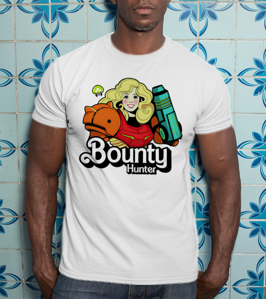Bounty Hunter Retro Blonde Character With Sci-Fi Armor T-Shirt