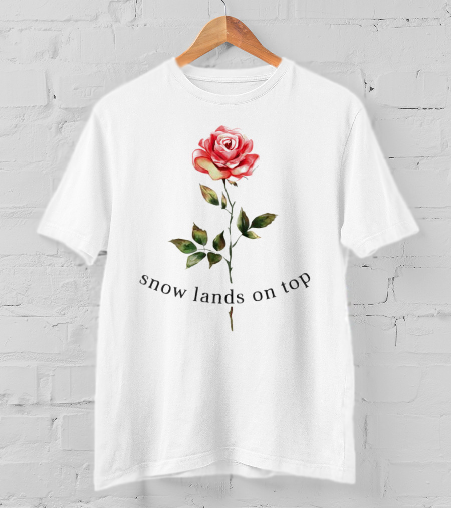 Snow Lands On Top Rose Vintage Botanical T-Shirt