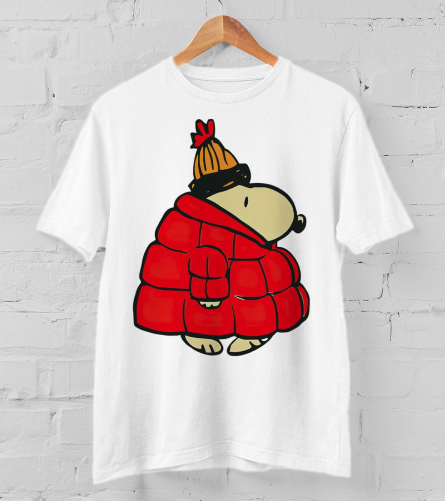 Snopy Puffer Coat Winter Christmas Beanie T-Shirt