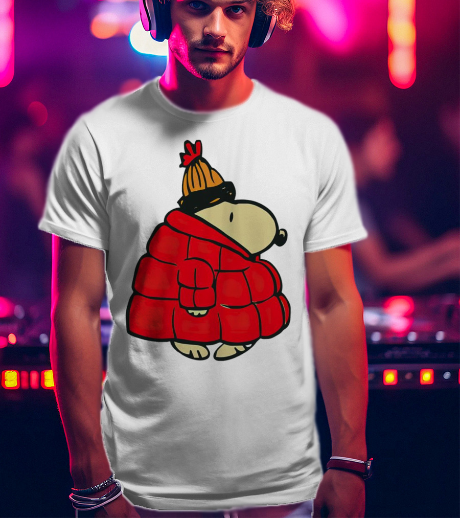 Snopy Puffer Coat Winter Christmas Beanie T-Shirt