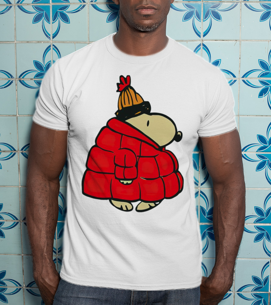 Snopy Puffer Coat Winter Christmas Beanie T-Shirt