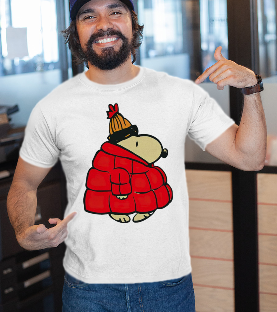 Snopy Puffer Coat Winter Christmas Beanie T-Shirt