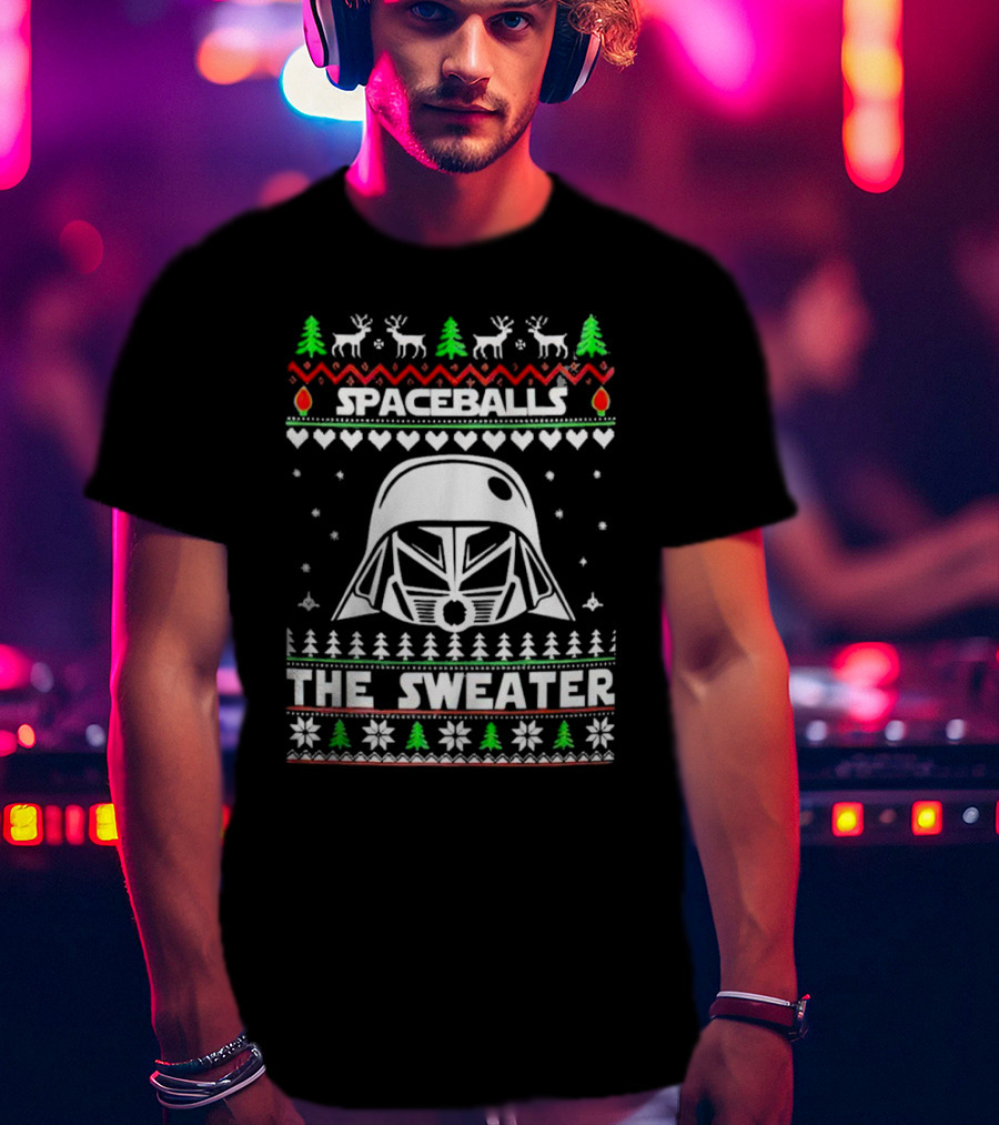 Spaceballs Darth Vader The Sweater Christmas Reindeer Snowflakes Trees T-Shirt