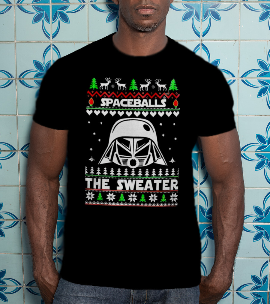 Spaceballs Darth Vader The Sweater Christmas Reindeer Snowflakes Trees T-Shirt