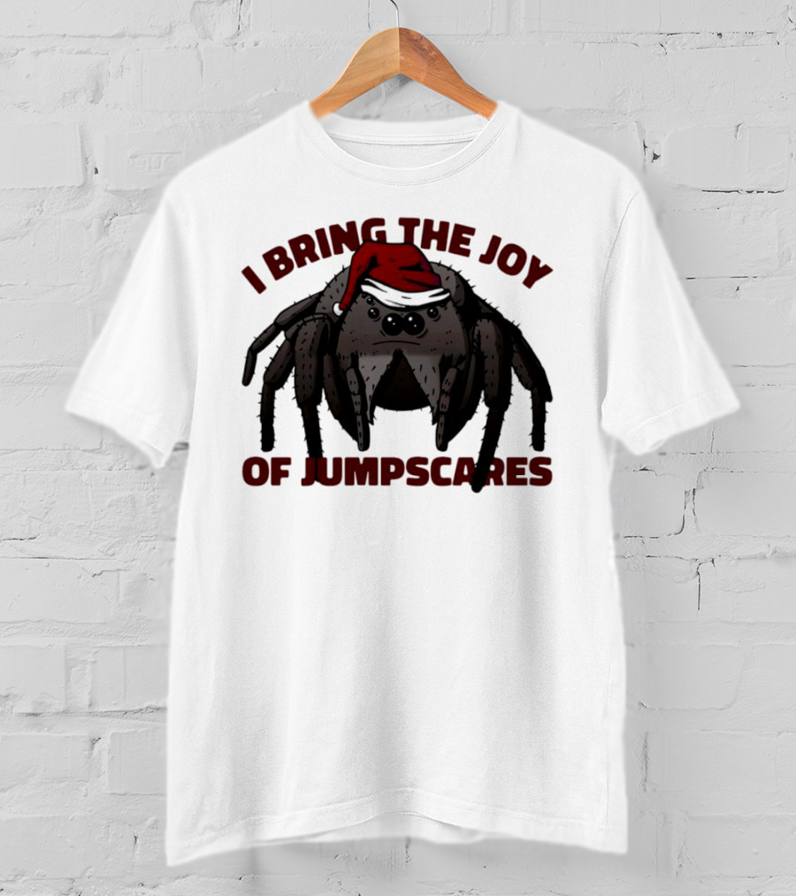 I Bring The Joy Of Jumpscares Christmas Spider With Santa Hat T-Shirt