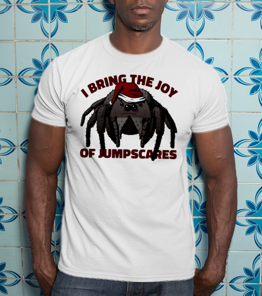 I Bring The Joy Of Jumpscares Christmas Spider With Santa Hat T-Shirt