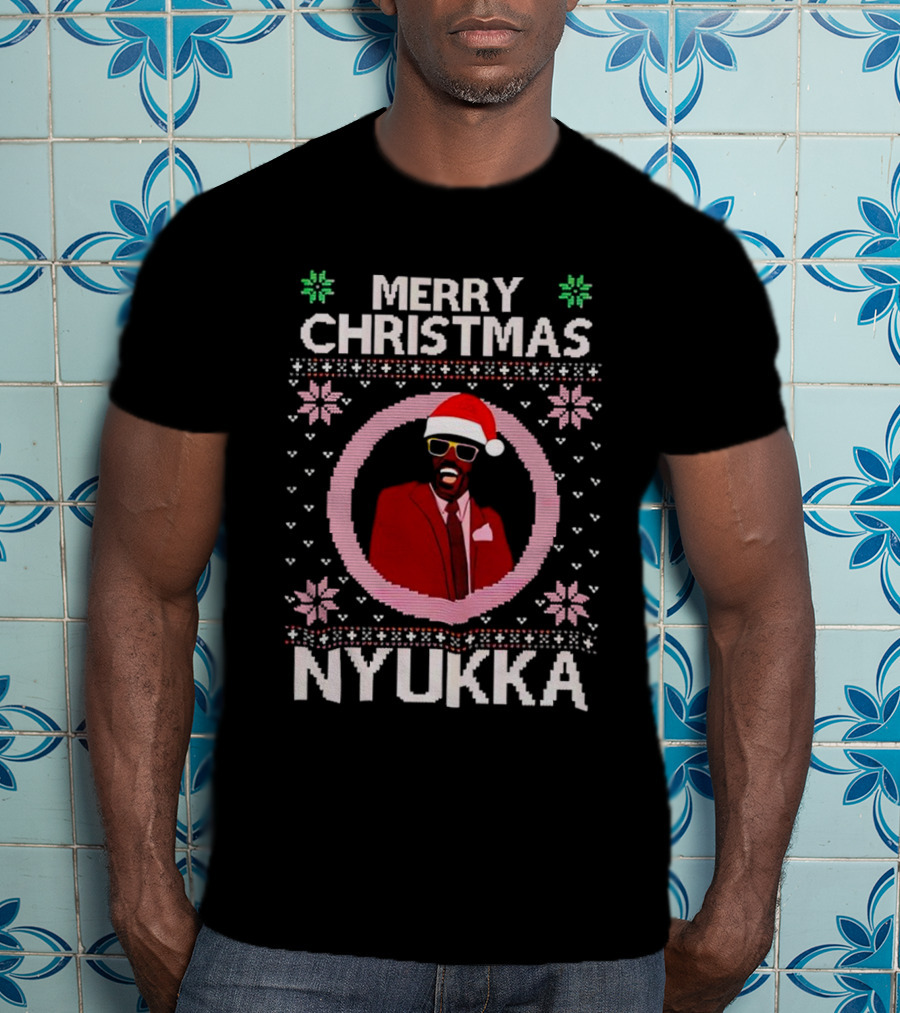 Merry Christmas Nyukka Santa Hat Snowflakes T-Shirt