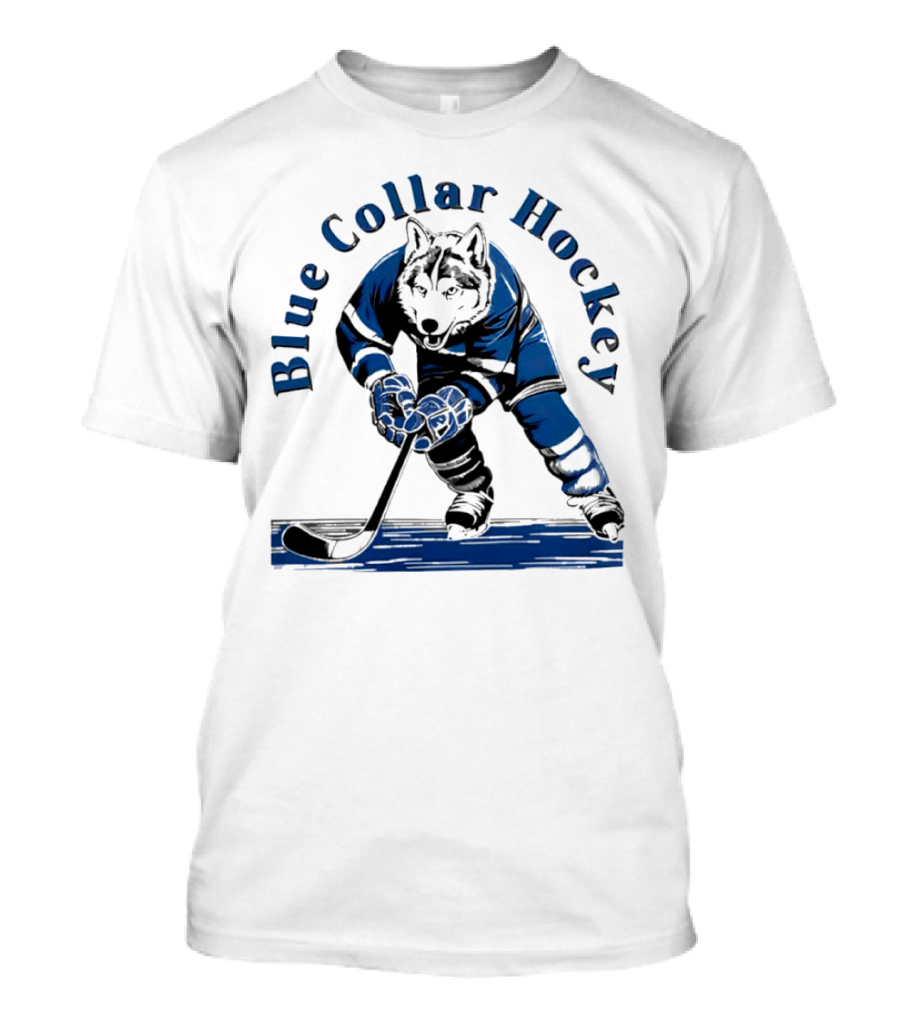 Blue Collar Hockey Wolf Player In Action T-Shirt