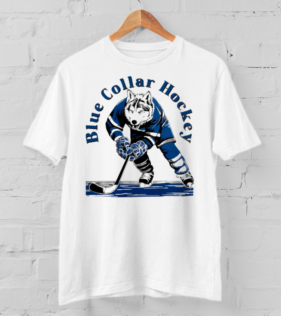 Blue Collar Hockey Wolf Player In Action T-Shirt