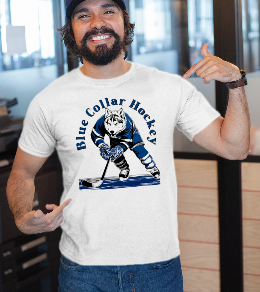 Blue Collar Hockey Wolf Player In Action T-Shirt