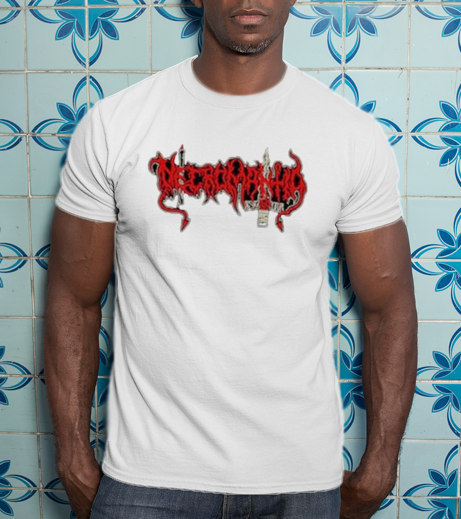 Necromantia Logo Red Text With Sword And Candle T-Shirt