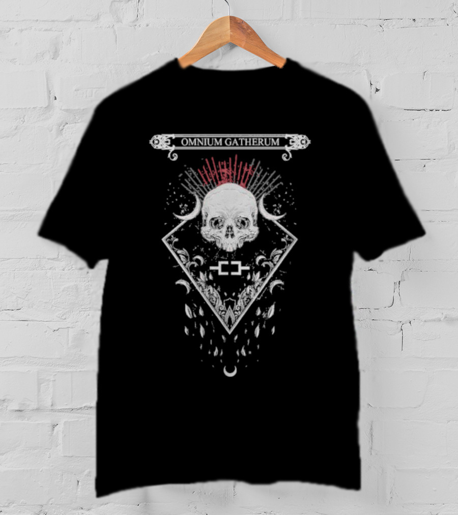 Omnium Gatherum Skull With Symbolic Red Rays And Crescent Moons T-Shirt