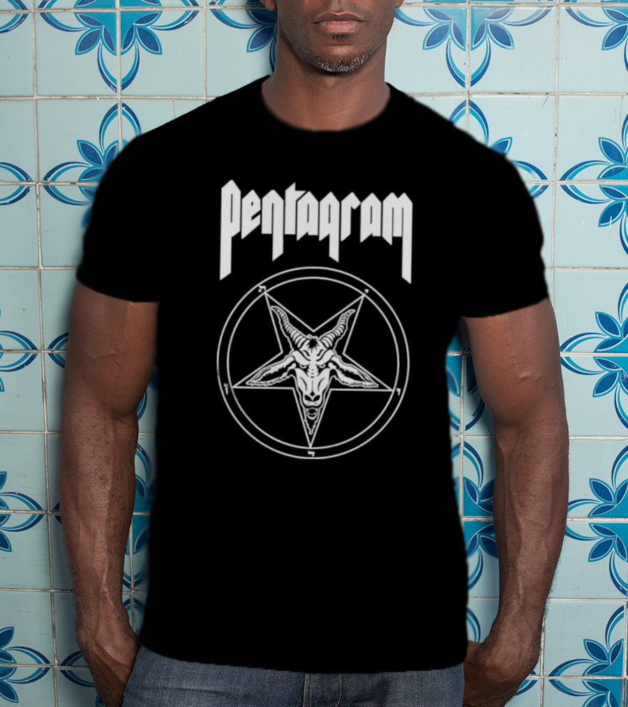 Pentagram Relentless Goat Head Symbol In Circle T-Shirt