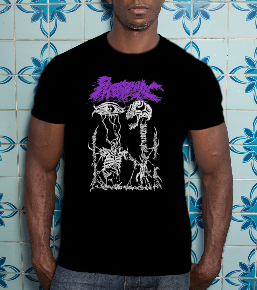 Phobophilic Eye To Eye Skeleton Skull Art Purple Text T-Shirt