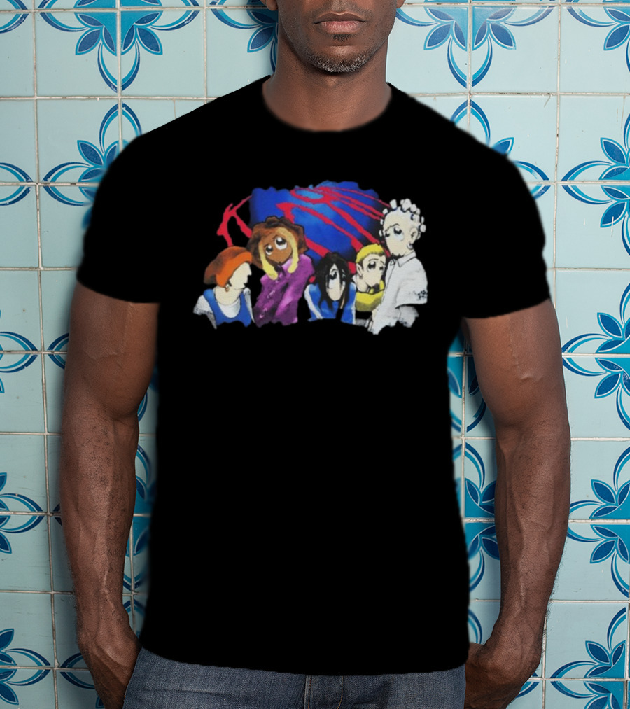 Rare Vintage 1998 Korn Cartoon Characters With Bold Red And Blue Elements T-Shirt