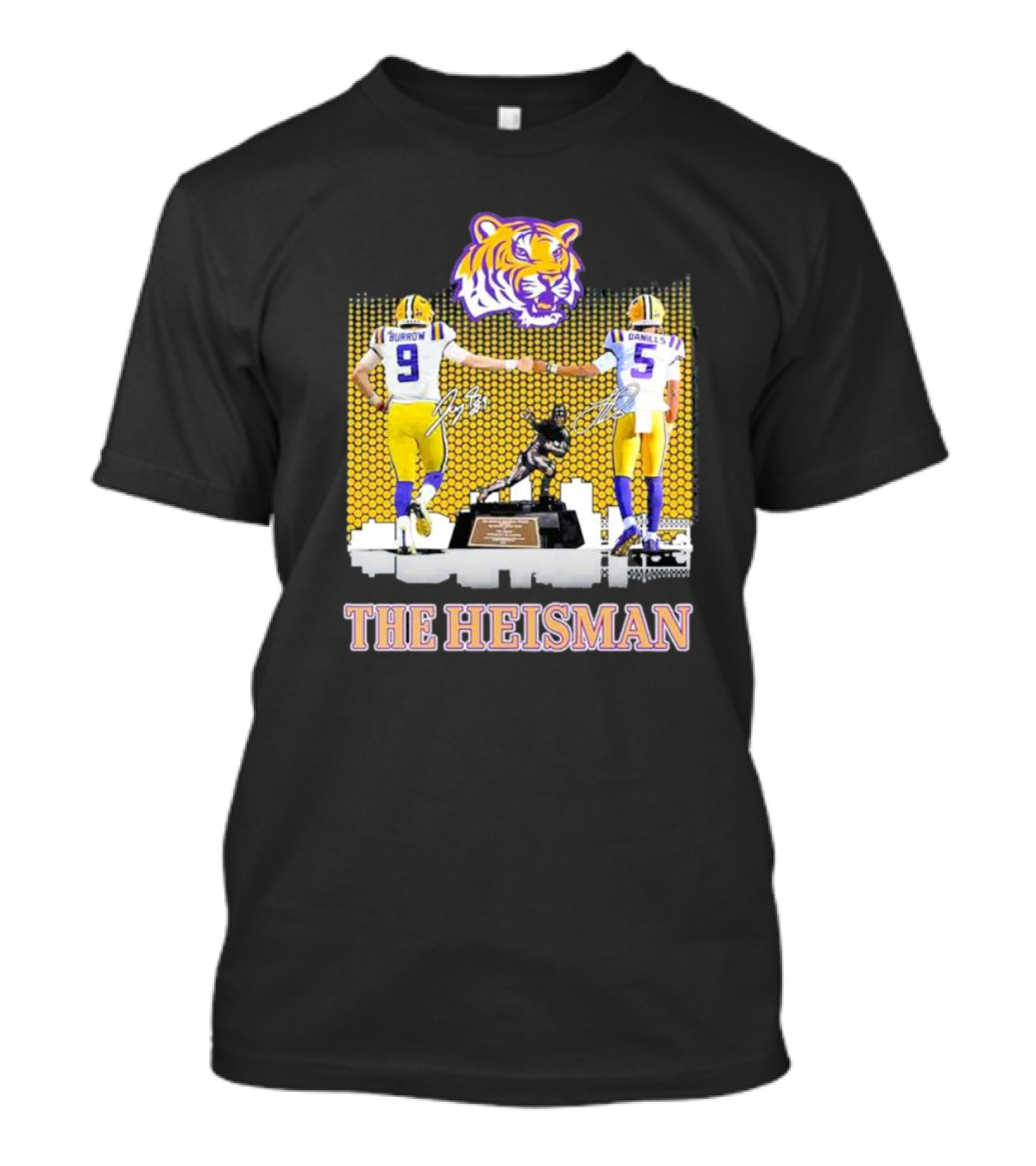 The Heisman LSU Tigers Burrow Daniels Tiger Head Football Trophy T-Shirt